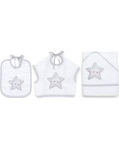 Bavaglino per Neonati Star Set da 3 Pezzi in Cotone Spugna Grigio