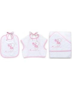 Bavaglino per Neonati Bear Set da 3 Pezzi in Cotone Spugna Rosa