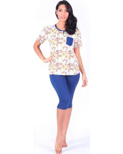 Pigiama Donna Cotone 100% Maglietta e Pantalone 3/4 Tg.  S Blu - S8W009