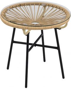 Tavolino Giardino Rattan PE Tavolino Caff&egrave Rotondo &oslash50x50cm Beige
