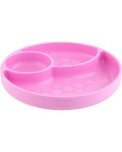 Piatto per Bambini in Silicone con Ventosa Utilizzabile in Microonde Rosa