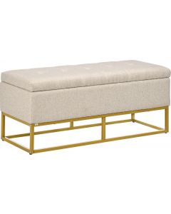 Panca tenitore Poliestere Trapuntata Gambe Acciaio d&#039oro 110x44x48 Beige