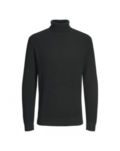 JACK JONES CCVIGGO WAFFLE KNIT ROLL NECK BLACK BEAUTY