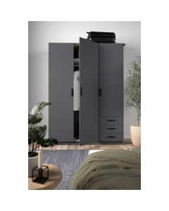 Armadio 3 Ante 2 Ripiani e 3 Cassetti 147x50x200 cm Grigio 68085IGIG