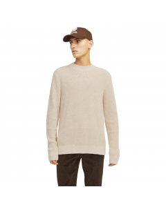 JACK JONES CCVIGGO WAFFLE KNIT CREW NECK GREIGE/TWIST