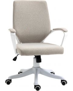 Sedia da Ufficio con Ruote e Braccioli Tessuto Beige/Bianco
