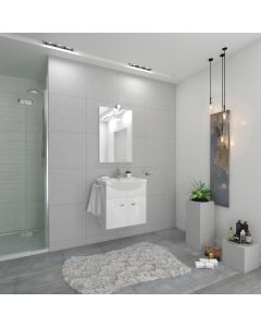 Set Mobile sotto lavabo bagno legno 58x47x64h cm Specchio Bianco Emma