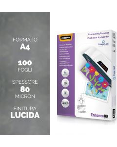 Pouches plastificazione 80 micron A4 Lucida Conf. 100 fogli ImageLast