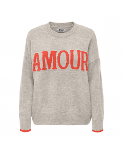 ONLY AMOUR LS ONECK CS KNT PUMICE STONE/TEXT IN