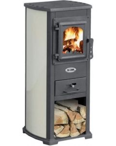 Stufa a Legna in Acciaio 7 kW 140 m3 con Portalegna Beige DF035144 Karma