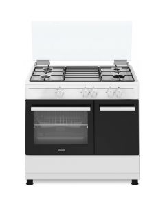 Cucina a Gas con Forno a Gas 4 Fuochi 90x60 cm Coperchio Bianco SN490WGE