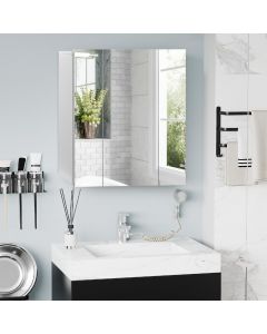 Mobile con Specchio Bagno 3 Ante e Ripiani 70x15x60 cm Bianco