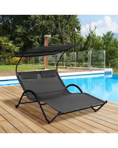 Lettino Prendisole da Giardino Matrimoniale 200x137x138 Grigio Scuro