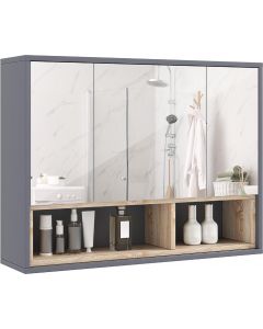 Specchiera Bagno a 3 Ante Armadietto 8 Vani 80x20x60 cm Grigio
