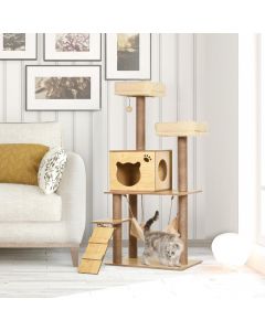 Albero Tiragraffi per Gatti con Casetta,2 Lettini e Pallina 60x40x130
