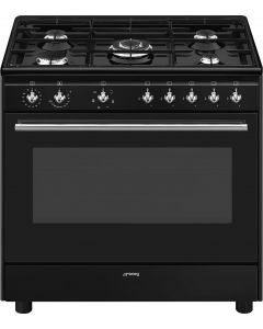 Cucina a Gas 5 Fuochi Forno Elettrico con Grill 90x60 cm Nero CX91GMBL