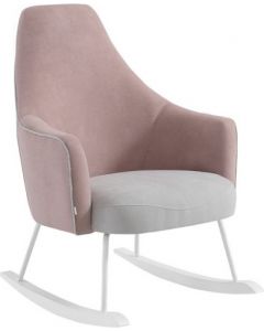 Poltrona Dondolo Stile Scandinavo in Tessuto Antimacchia Rosa/Bianco Moom