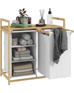 Cesto Portabiancheria con 2 Borse Estraibili in Bamb&ugrave Bianco U6520WT