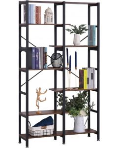 Libreria Scaffale 6 Ripiani Legno Telaio In Metallo Nero Marrone 838048