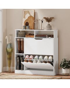 Scarpiera Salvaspazio Slim 2 Ante a Ribalta 4 Vani 89x25x92 cm Bianco