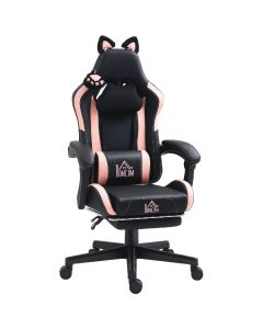 Sedia Gaming Reclinabile Poggiapiedi e Cuscini in Finta Pelle Rosa/Nero