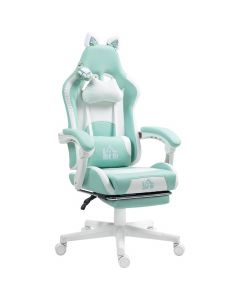 Sedia Gaming Reclinabile Poggiapiedi Cuscini Finta Pelle Bianco/Azzurro