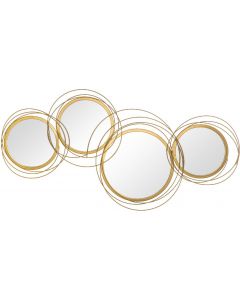Decorazione Murale 3D Metallo Wall Art Cerchi Specchi 107x56cm Oro