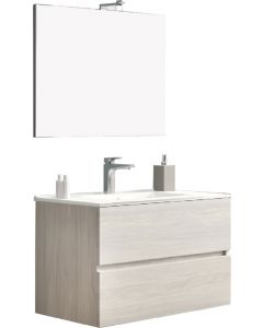 Mobile Bagno Sospeso Lavabo Specchio 81cm Luce LED Rovere Grigio Easy