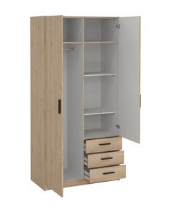 Armadio Guardaroba 2 Ante Battenti e 3 Cassetti 98x50x200 cm Quercia